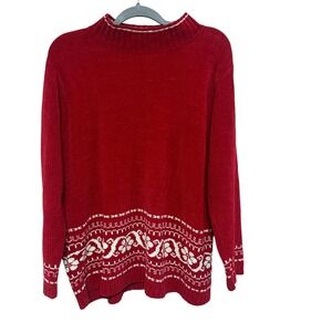 White‎ Stag Women's XL Red Acrylic Mock Neck Fair Isle Sweater Vintage Holiday